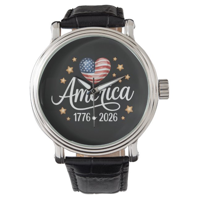 Pretty Flag Heart 1776-2026 July 4th 250th  Watch (Front)