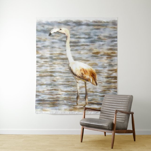 Pretty Flamingo Fledgling Watercolor Tapestry (In Situ)