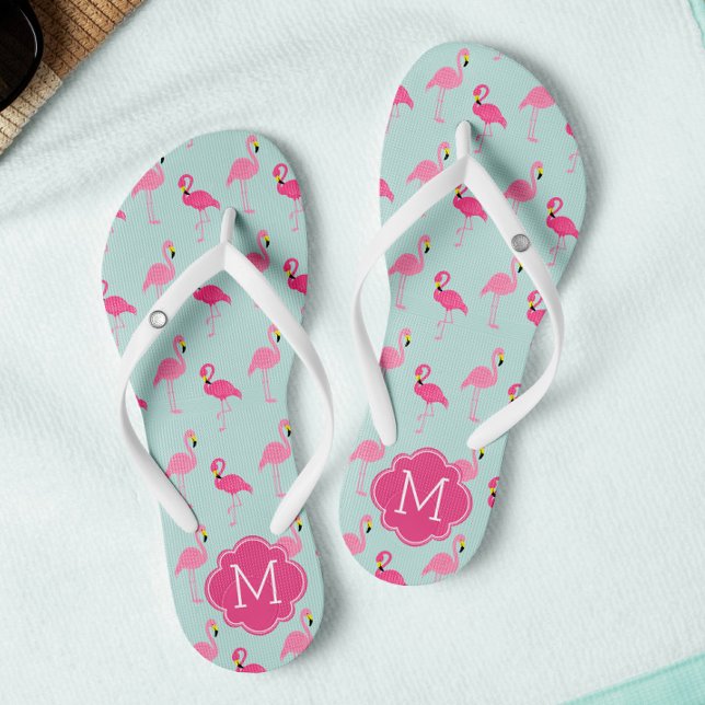 Pretty Flamingos Pattern Monogrammed Flip Flops (Creator Uploaded)