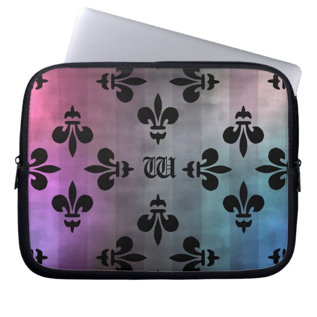 Pretty Fleur de lis pattern monogrammed Laptop Sleeve (Front)