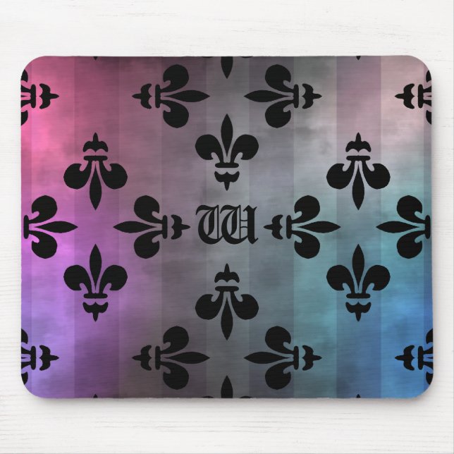 Pretty Fleur de lis pattern monogrammed Mouse Mat (Front)
