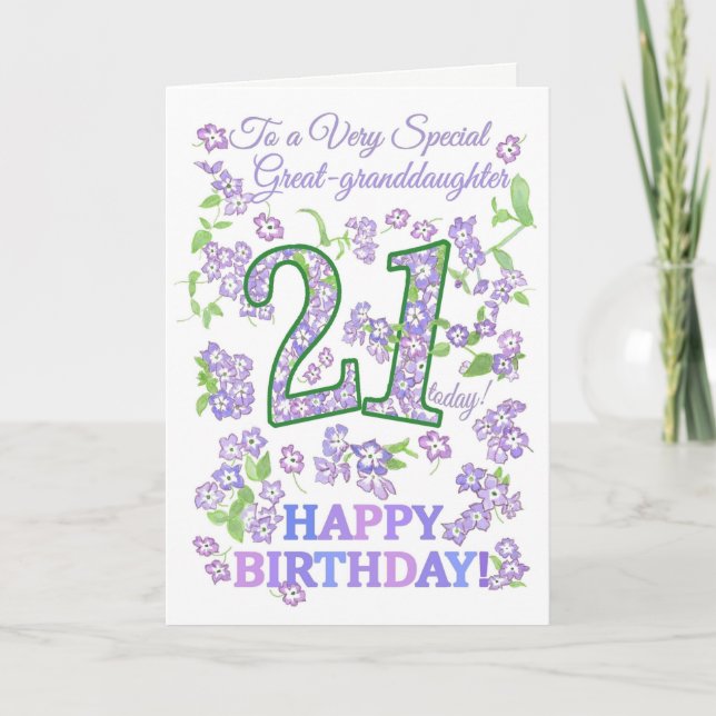 Pretty Floral 21st Birthday Great-granddaughter Card (Front)