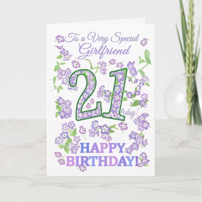 Pretty Floral 21st Birthday Special Girlfriend Card (Front)