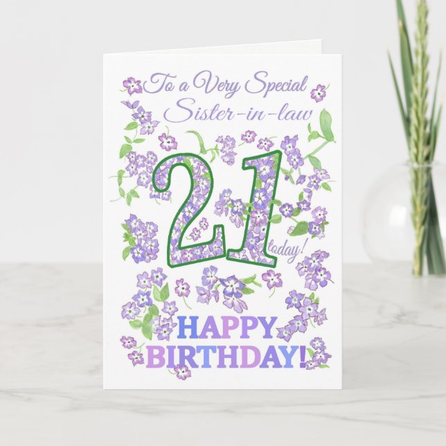 Pretty Floral 21st Birthday Special Sister-in-law Card (Front)