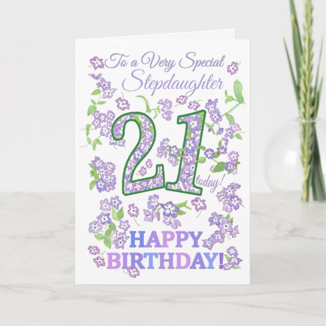 Pretty Floral 21st Birthday Special Stepdaughter Card (Front)