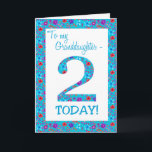Pretty Floral 2nd Birthday Granddaughter Blue Card<br><div class="desc">A very pretty 2nd Birthday Card for a Granddaughter,  with the number 2 and the border in bright,  ditsy flowers on a turquoise blue background. You can change the inside message if you wish.</div>