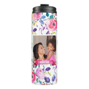 Pretty Floral 3 Photo Monogram Thermal Tumbler