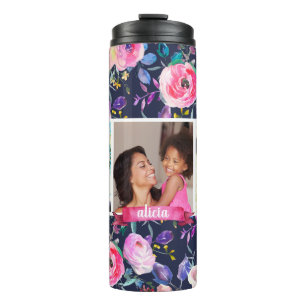 Pretty Floral 3 Photo Monogram Thermal Tumbler
