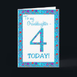 Pretty Floral 4th Birthday Card Granddaughter Blue<br><div class="desc">A very pretty 4th Birthday Card for a Granddaughter,  with the number 4 and the border in bright,  ditsy flowers on a turquoise blue background. You can change the inside message if you wish.</div>