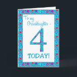 Pretty Floral 4th Birthday Card Granddaughter Blue<br><div class="desc">A very pretty 4th Birthday Card for a Granddaughter,  with the number 4 and the border in bright,  ditsy flowers on a turquoise blue background. You can change the inside message if you wish.</div>