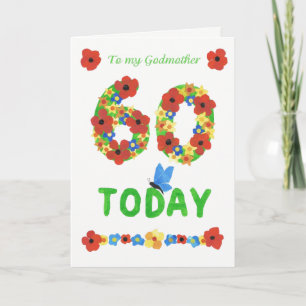 Pretty Floral 60th Birthday, for Godmother Card