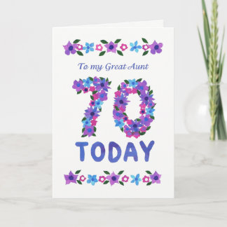 Pretty Floral 70th Birthday, for Great Aunt Card