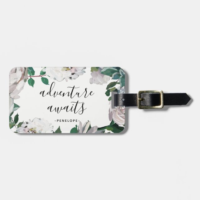 Pretty Floral Adventure Awaits Luggage Tag (Front Horizontal)