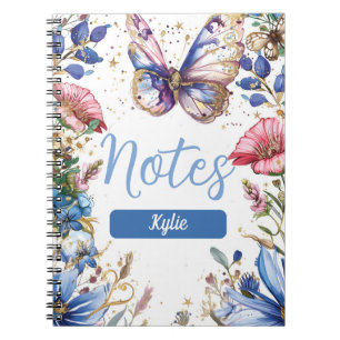 Pretty floral and butterfly birthday design notebook