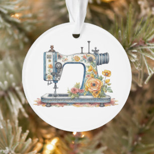 Pretty Floral Antique Sewing Machine Christmas Ornament