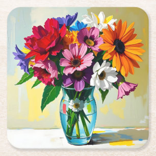 Pretty Floral Art Design Square Paper Coaster