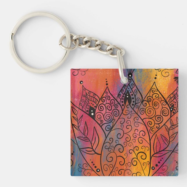 Pretty Floral Art Key Ring (Front)