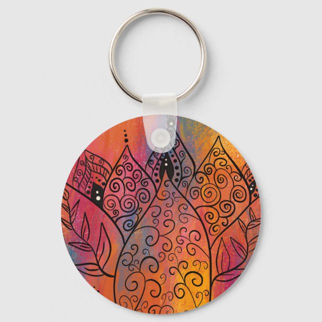 Pretty Floral Art Key Ring (Front)
