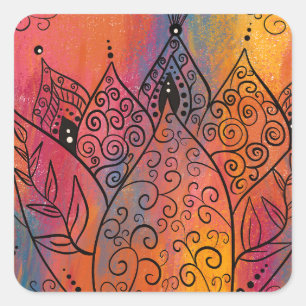 Pretty Floral Art Square Sticker