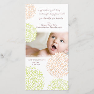 Pretty Floral Baby Birth Thank You Photo Card