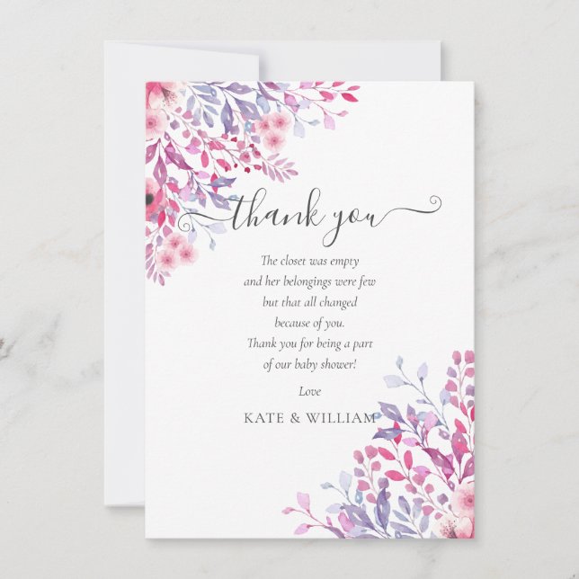Pretty Floral Baby Shower Thank You Poem Card (Front)