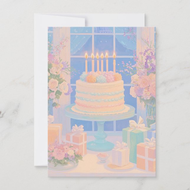 Pretty Floral Birthday Flat Card (Front)