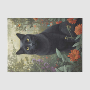 Pretty Floral Black Cat Tissue Paper