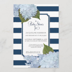 Pretty Floral Blue Elegant Navy White Baby Shower Invitation