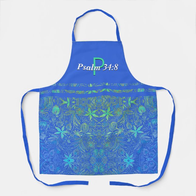 Pretty | Floral Blue | Monogram Personalised Apron (Front)