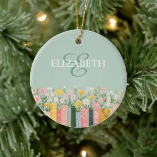 Pretty Floral Bookish Book Lover Personalised Ceramic Tree Decoration