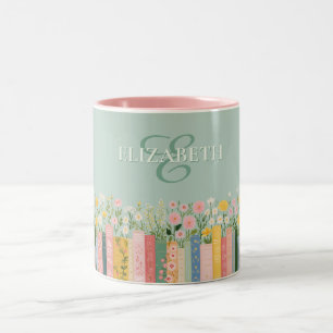 Pretty Floral Bookish Book Lover Personalised Two-Tone Coffee Mug