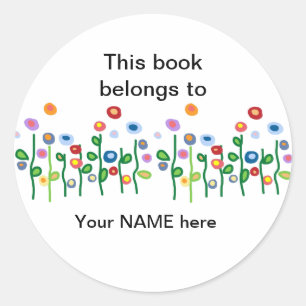 Pretty floral bookplate classic round sticker