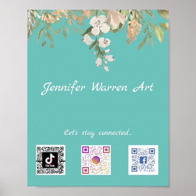 Pretty Floral Border Social Media QR Codes   Poster (Front)