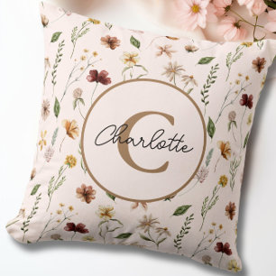 Pretty Floral Botanical Blush Pink Monogram Cushion