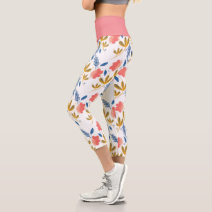 Pretty Floral Botanical Hand Drawn Capri Leggings