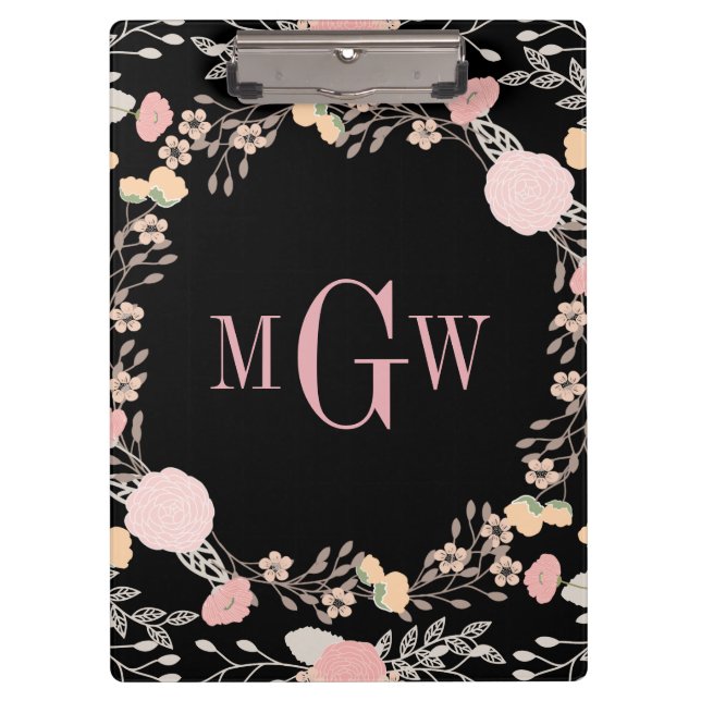 Pretty Floral Botanical Monogram Clipboard (Front)