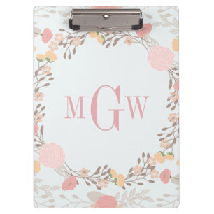 Pretty Floral Botanical Monogram Clipboard