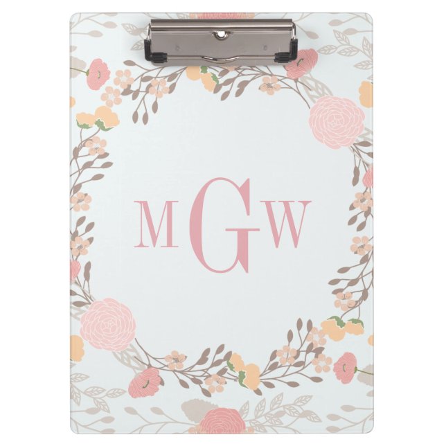 Pretty Floral Botanical Monogram Clipboard (Front)