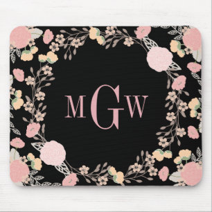 Pretty Floral Botanical Monogram Mousepad