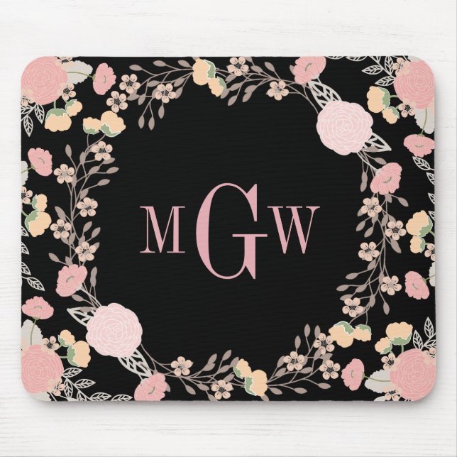 Pretty Floral Botanical Monogram Mousepad (Front)