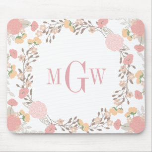 Pretty Floral Botanical Monogram Mousepad