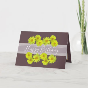 Pretty Floral Bouquet Daisy Flower Brown Birthday Card