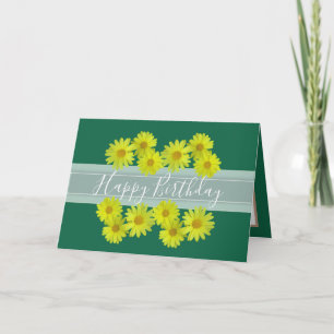 Pretty Floral Bouquet Daisy Flower Green Birthday Card