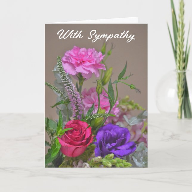 Pretty Floral Bouquet Flowers Sympathy Card (Front)