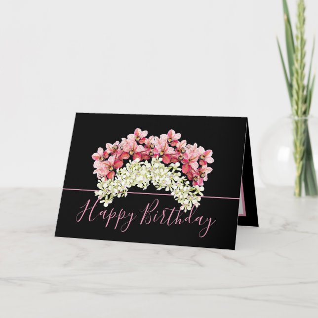Pretty Floral Bouquet Orchid Crown Flower Birthday Card (Front)