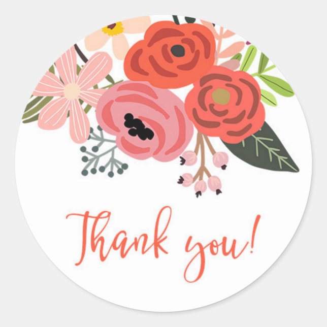 Pretty Floral Bouquet Thank You Classic Round Sticker (Front)
