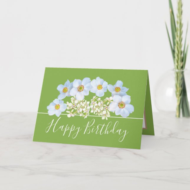 Pretty Floral Bouquet White Orchid Flower Birthday Card (Front)