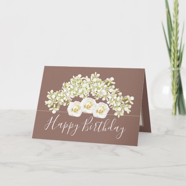 Pretty Floral Bouquet White Orchid Flower Birthday Card (Front)