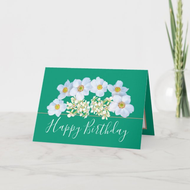 Pretty Floral Bouquet White Orchid Flower Birthday Card (Front)