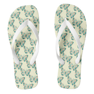 Pretty Floral Butterflies Beige Flip Flops